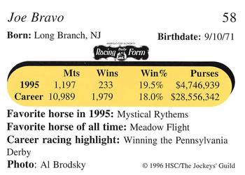 1996 Jockey Star Jockeys' Guild #58 Joe Bravo Back